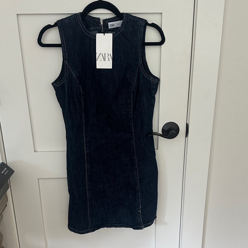 Zara Women's Dark Blue Denim Mini Dress - size S - new with tags